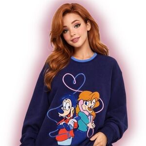 Disney A Goofy Movie Max & Roxanne Embroidered Heart Crewneck Sweater
